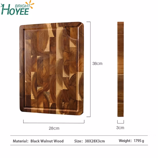 Tabla de cortar de madera de grano final de cocina personalizada/al por mayor Tabla de cortar de madera de nogal negro con ranura para jugo